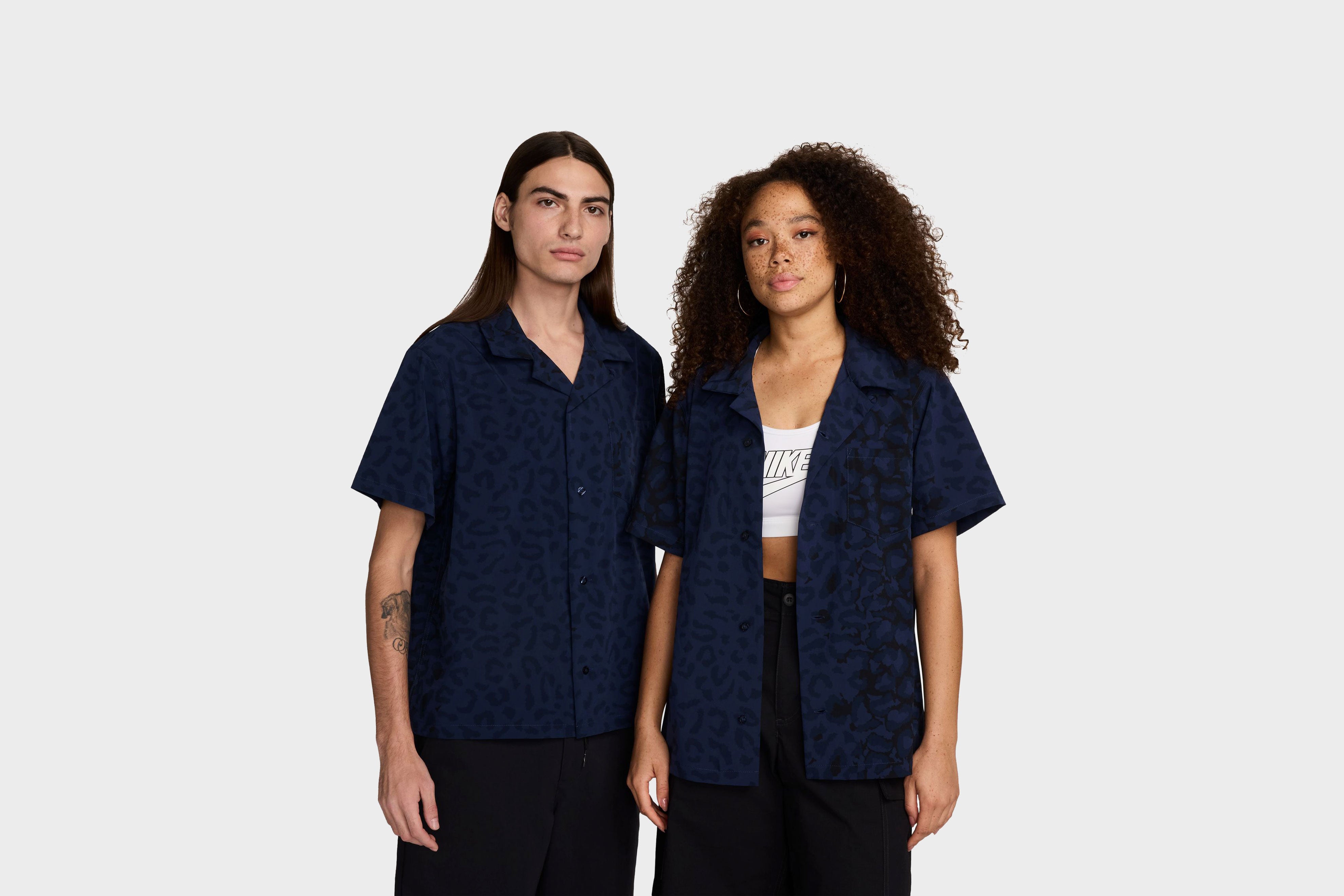 Nike SB Print Bowler Button-Up Skate Shirt (Midnight Navy