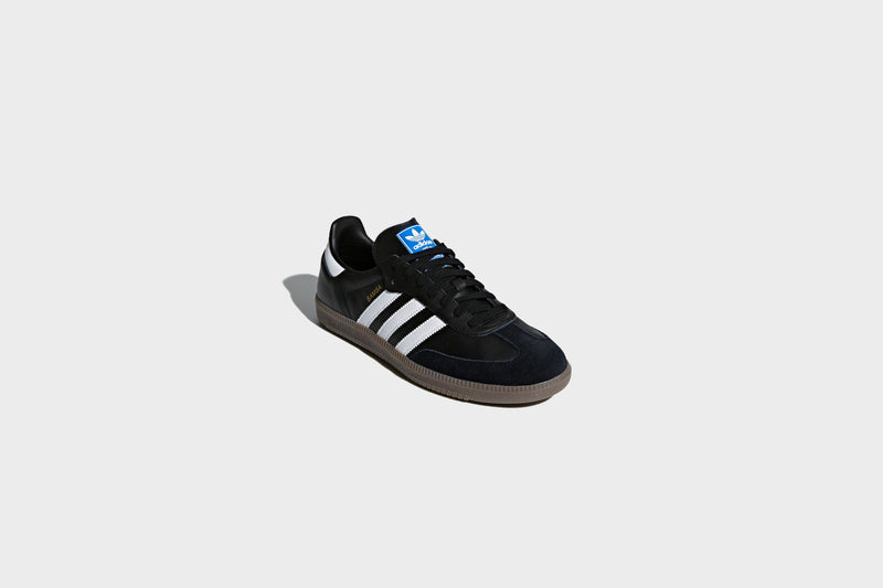 adidas Originals Samba sneakers in black and blue with gum sole