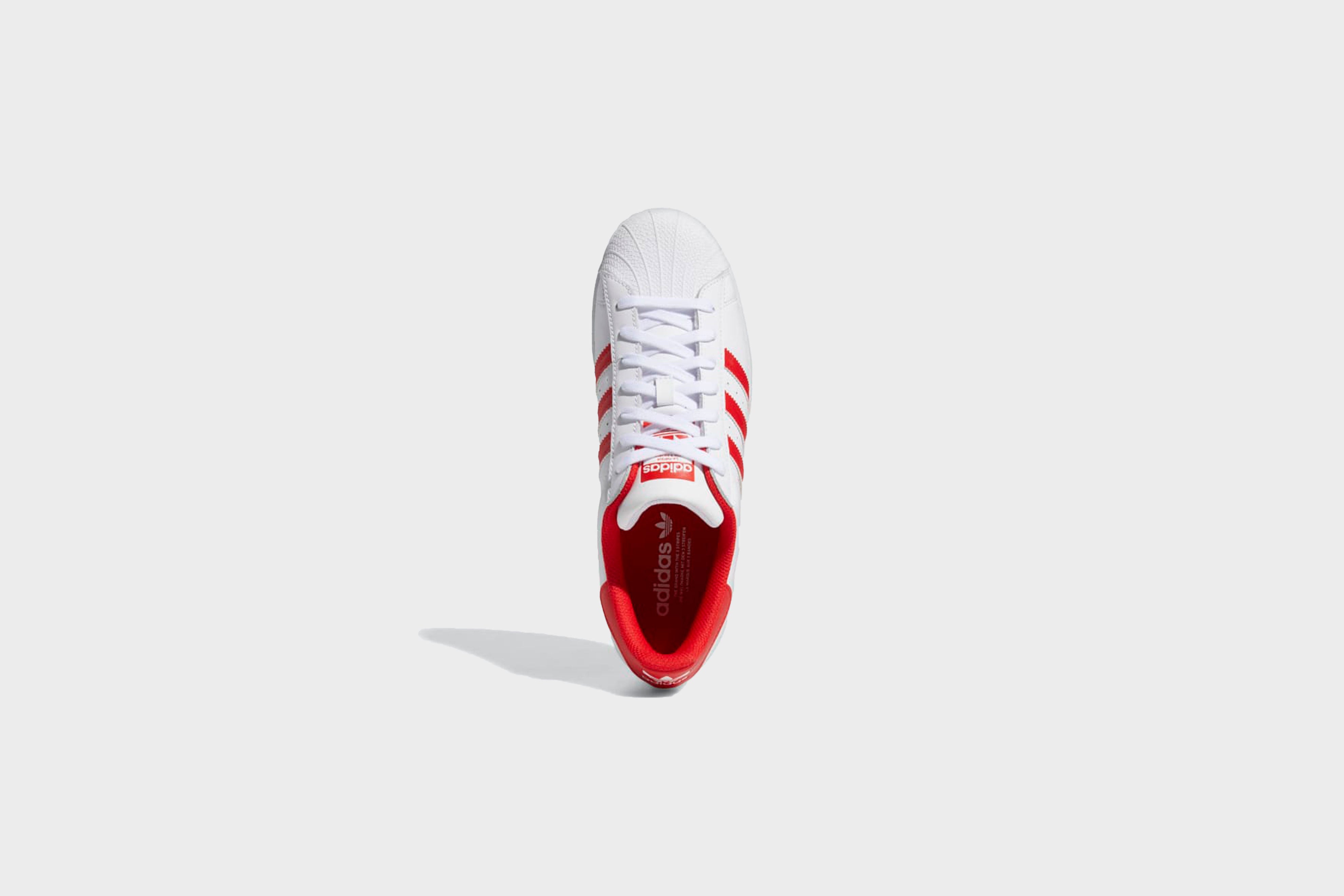 Red and white shell toe adidas online