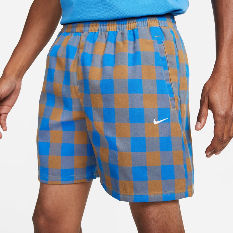 Nike Life Men’s Unlined Plaid Shorts (Dark Driftwood/Light Photo Blue/White) XL